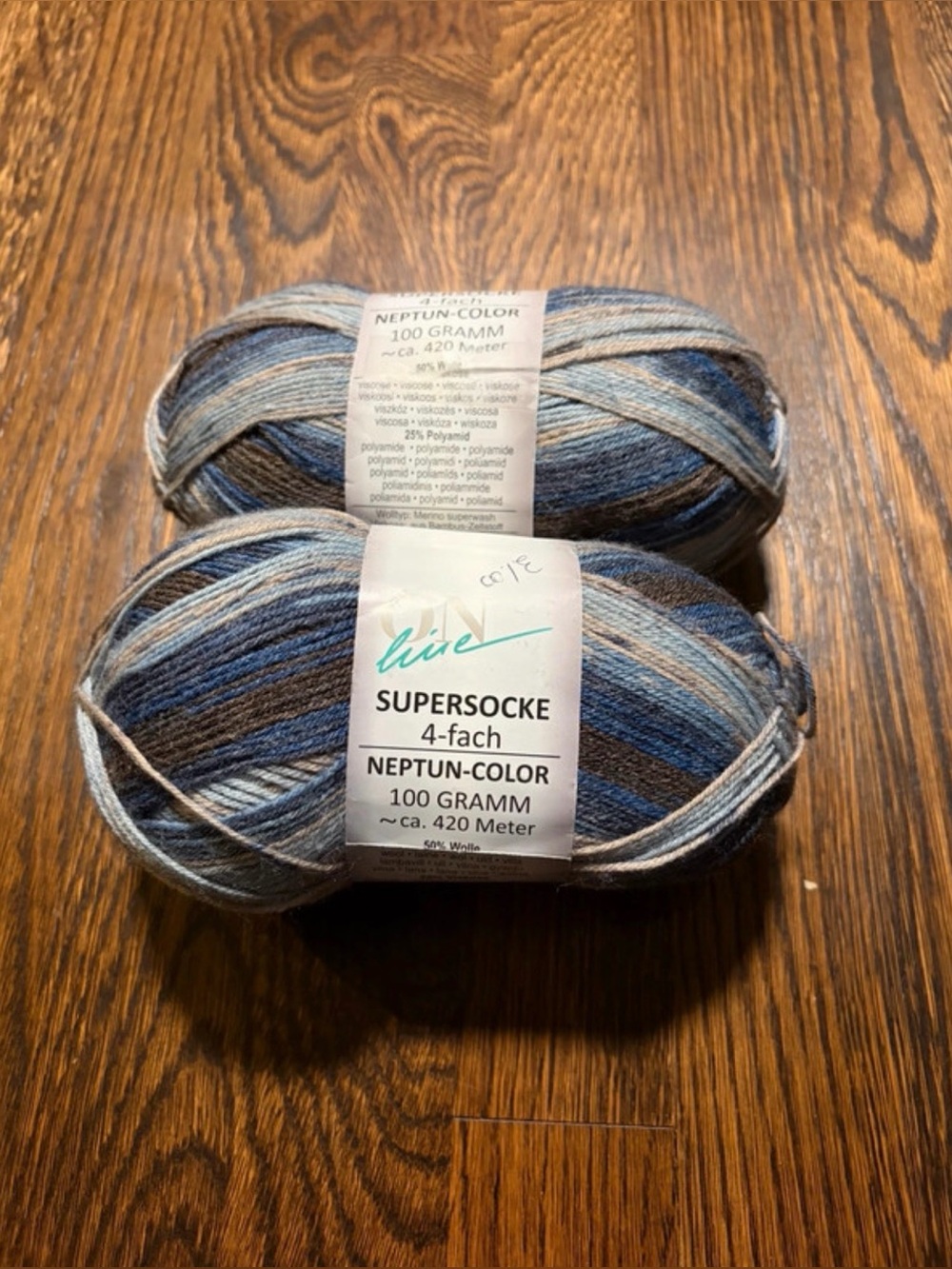2 Skein Lot of ONline Supersocke Self Striping 
Light Fingering Yarn